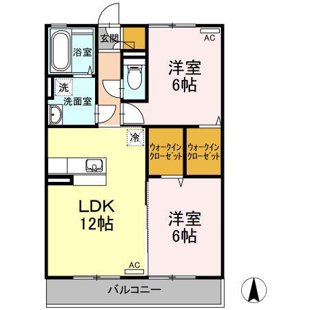セレッソ花楯88(2LDK/2階)の間取り写真