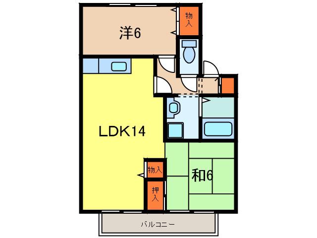 プレステージ芦屋F棟(2LDK/2階)の間取り写真