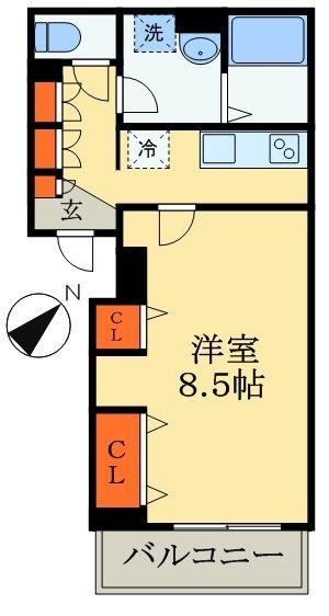 リブリ・ベルカーサYUHI(1K/2階)の間取り写真