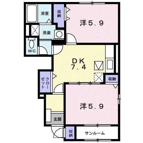 グレイスフルB(2DK/1階)の間取り写真