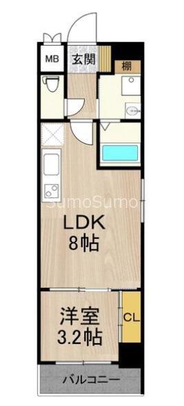 フロンティアタワー九条II(1LDK/8階)の間取り写真