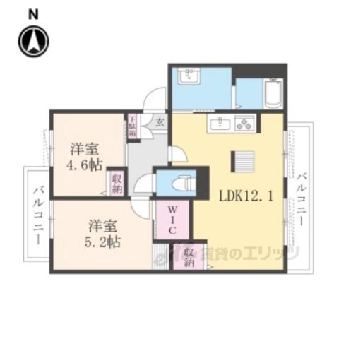ウエスト HILLⅡ(2LDK/1階)の間取り写真