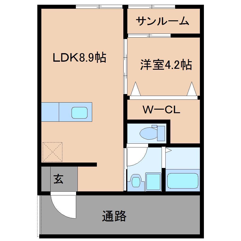 フォセット(1LDK/2階)の間取り写真