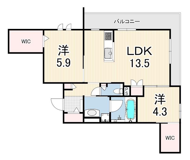 尼崎市塚口本町2丁目ヘーベルメゾン(2LDK/2階)の間取り写真