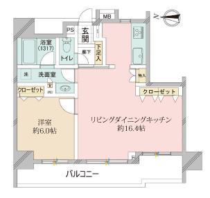 ランドシティ本川越クレア(1LDK/2階)の間取り写真