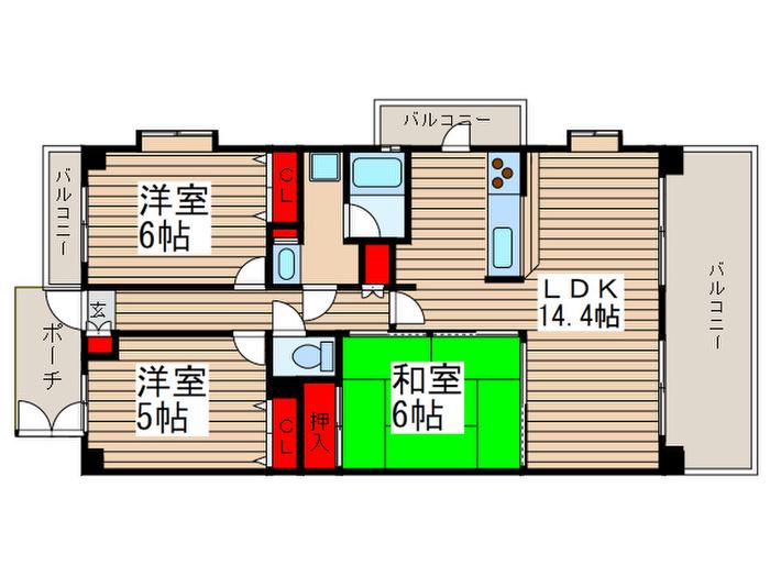 ライオンズシティ津田沼(3LDK/7階)の間取り写真