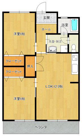 スカイコート下郡(2LDK/6階)の間取り写真