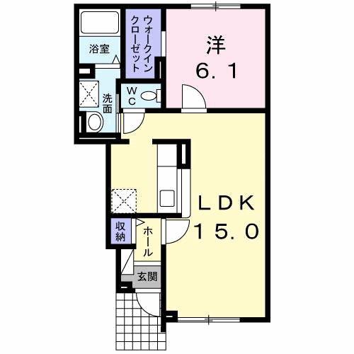 ベルエール RI(1LDK/1階)の間取り写真