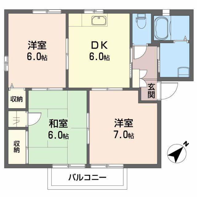エクセル拝志(3DK/2階)の間取り写真