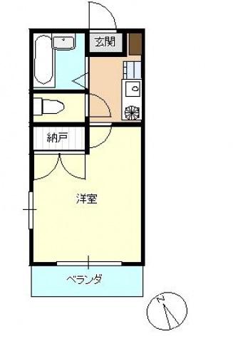ハイツフレンドもてぎ(1K/3階)の間取り写真