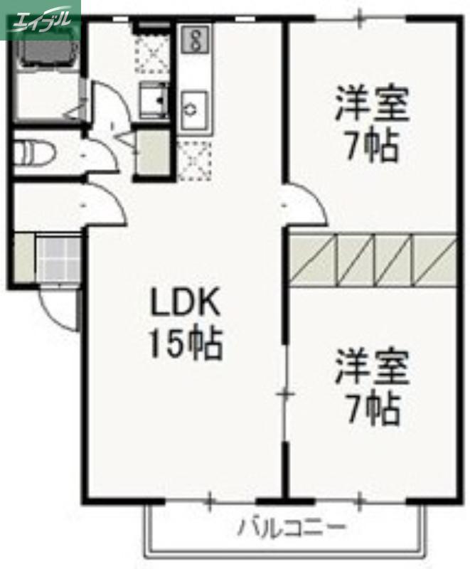 ピュアローズB(2LDK/2階)の間取り写真