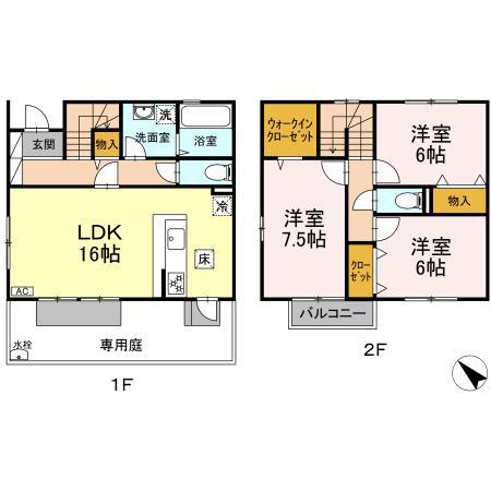 プロイド中央 F棟(3LDK/1階)の間取り写真