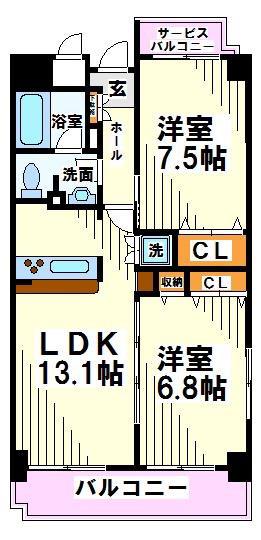 サン・クレスト(2LDK/5階)の間取り写真