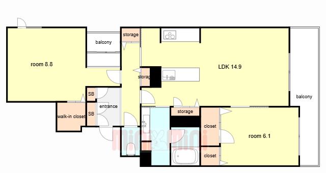 グレイス神戸住吉(2LDK/3階)の間取り写真