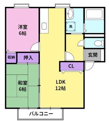 フレグランス大善寺A棟(2LDK/1階)の間取り写真