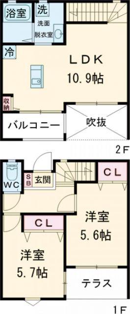 プレミアム原古賀(2LDK/1階)の間取り写真