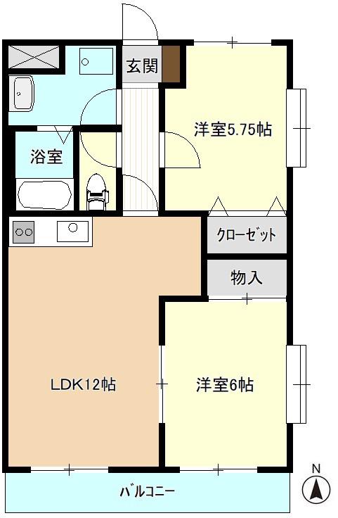 ドムス前橋I(2LDK/1階)の間取り写真