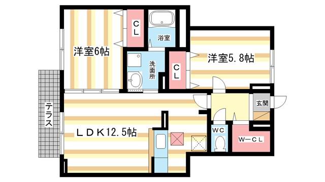 フラン・ベル(2LDK/1階)の間取り写真