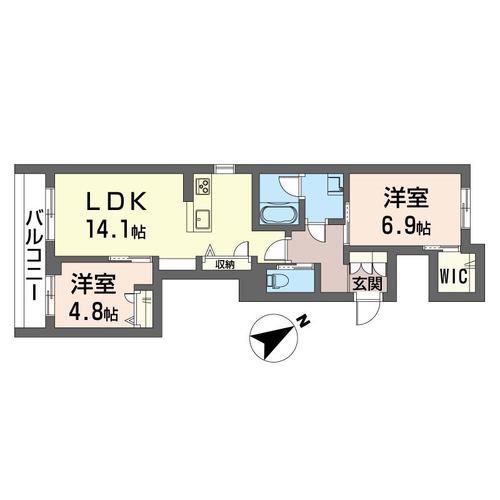 ヴィラ ダブリュー タッソ(2LDK/3階)の間取り写真