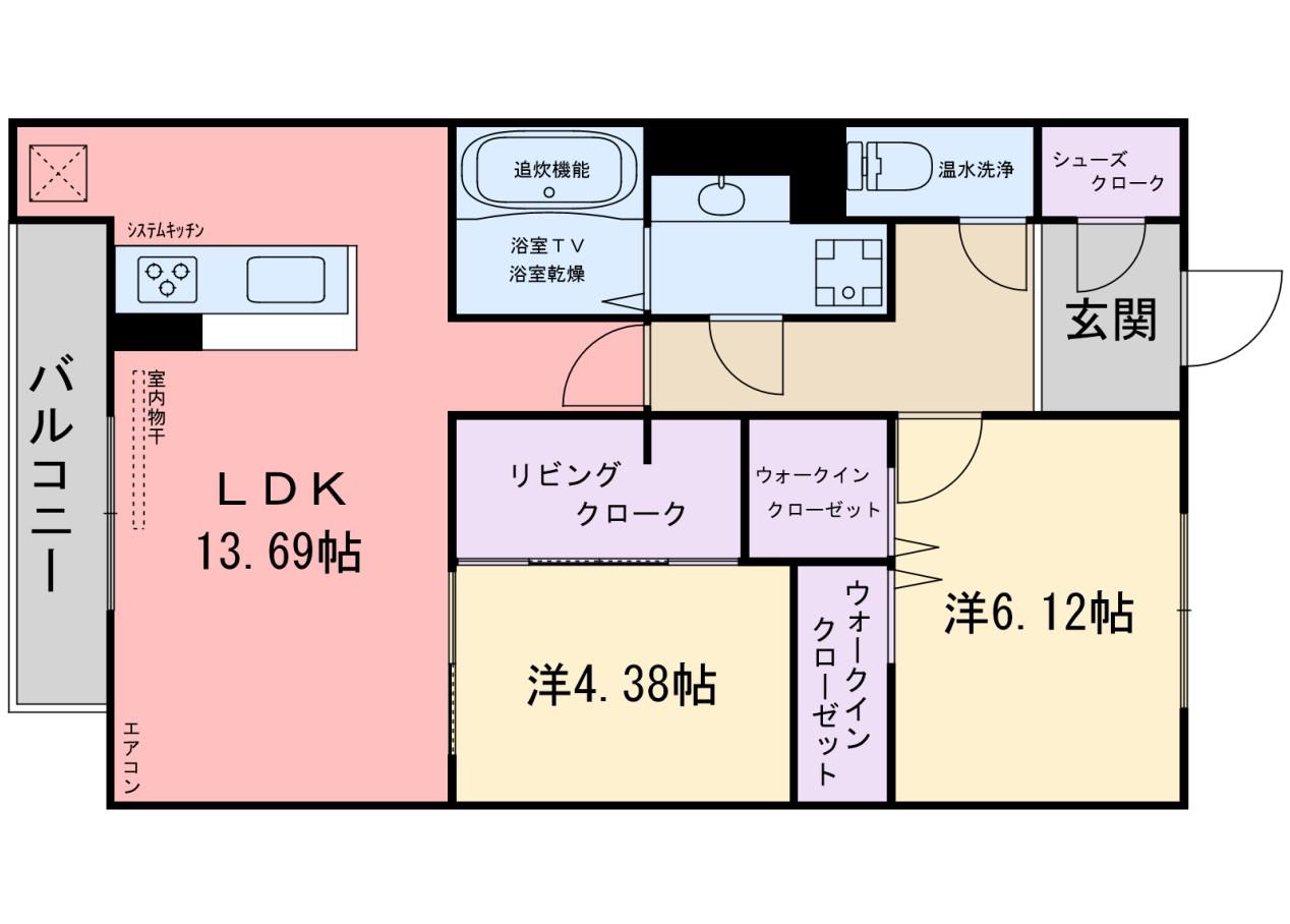アステリア彩都(2LDK/3階)の間取り写真