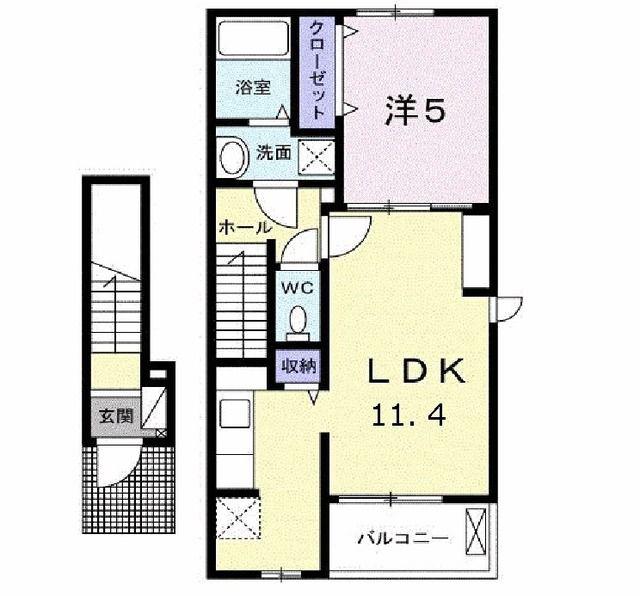 メゾンカルム(1LDK/2階)の間取り写真