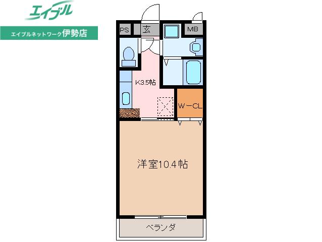 メゾンブローニュ一之木(1K/6階)の間取り写真