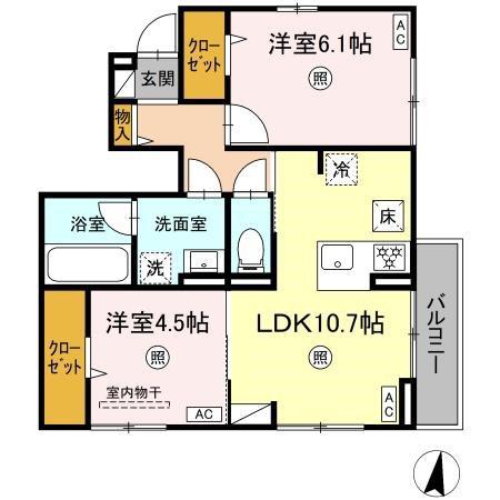 グランメゾン飯倉(2LDK/1階)の間取り写真