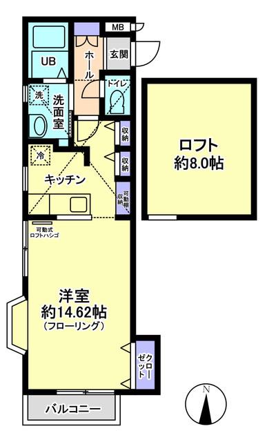ハイシックスコート(ワンルーム/2階)の間取り写真