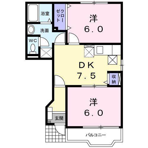 セレーノエスト(2DK/1階)の間取り写真