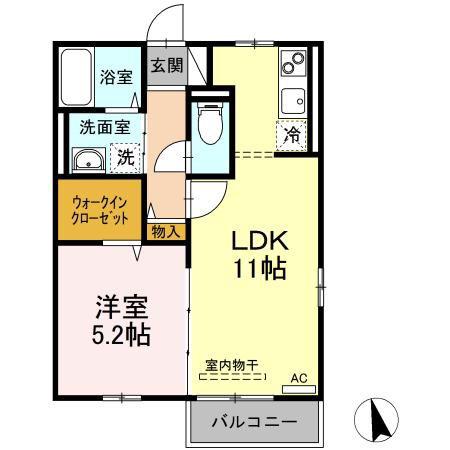 ノースウイング(1LDK/2階)の間取り写真