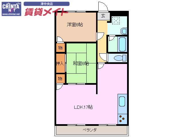 町屋ライフA(2LDK/6階)の間取り写真