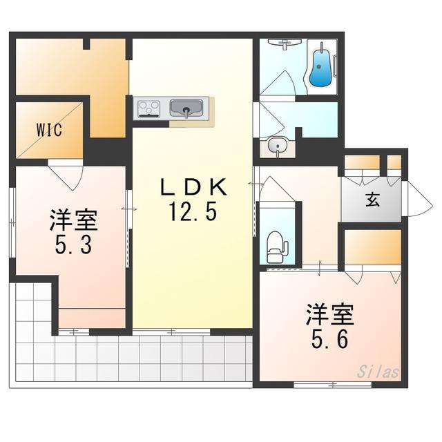PALAIS FLEUR(2LDK/1階)の間取り写真