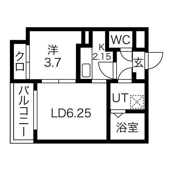 エレガンテブリッサ姪浜駅南(1LDK/1階)の間取り写真