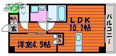 パティオ東古松(1LDK/4階)の間取り写真