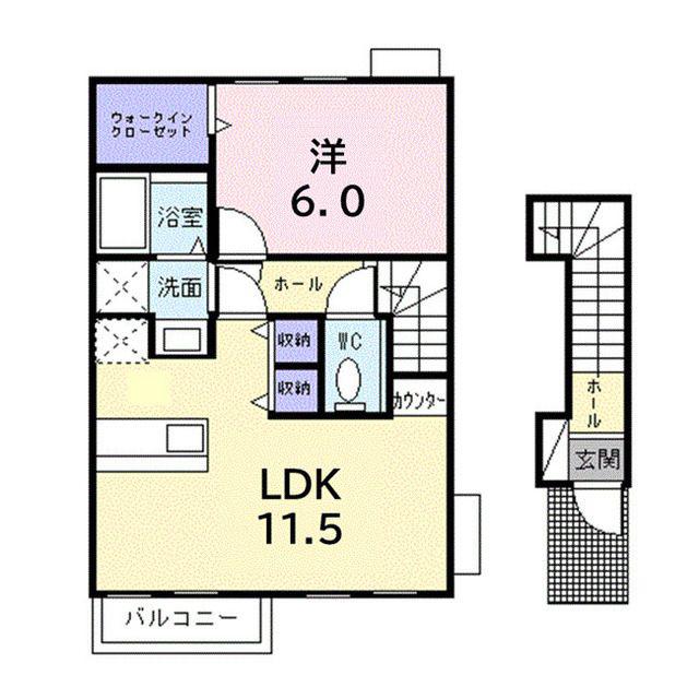 アンソレイエ(1LDK/2階)の間取り写真