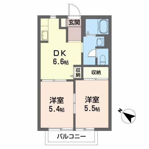 ベルハイム B(2DK/2階)の間取り写真