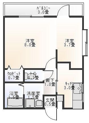 ラフィーネ山本(1K/2階)の間取り写真