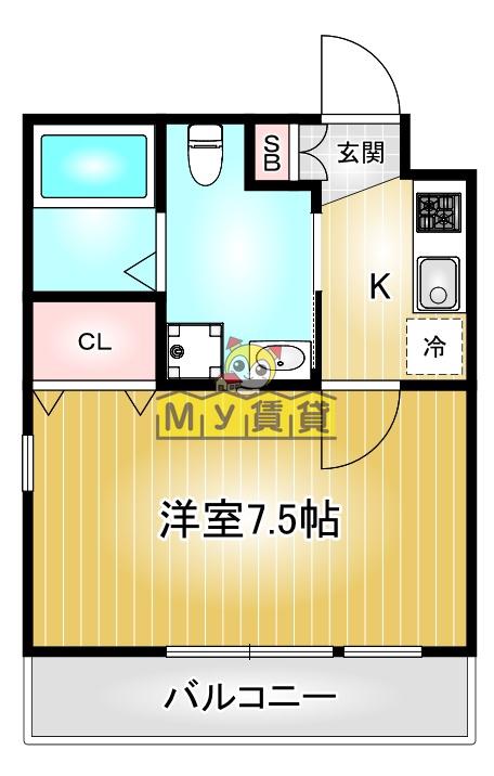 エルフラット(1K/1階)の間取り写真