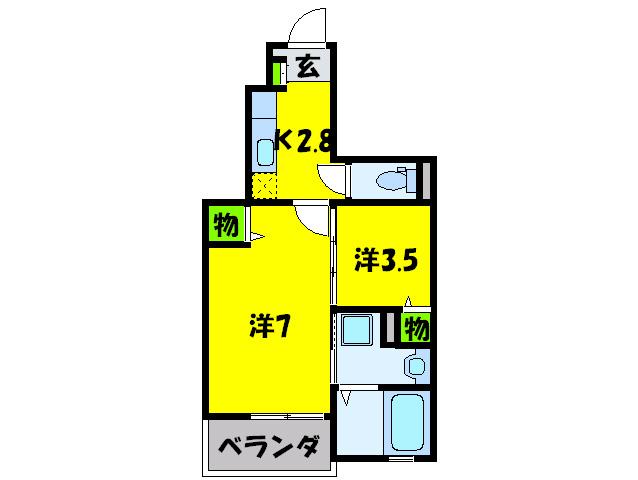 トリオ玉出(2K/1階)の間取り写真