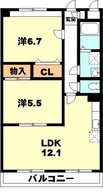 メゾンリバーサイド(2LDK/2階)の間取り写真