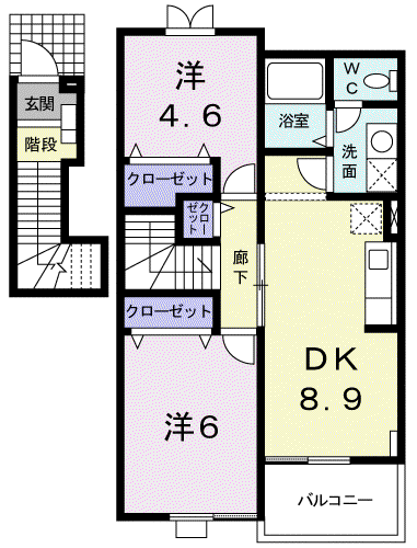 ワイフラットA(2DK/2階)の間取り写真