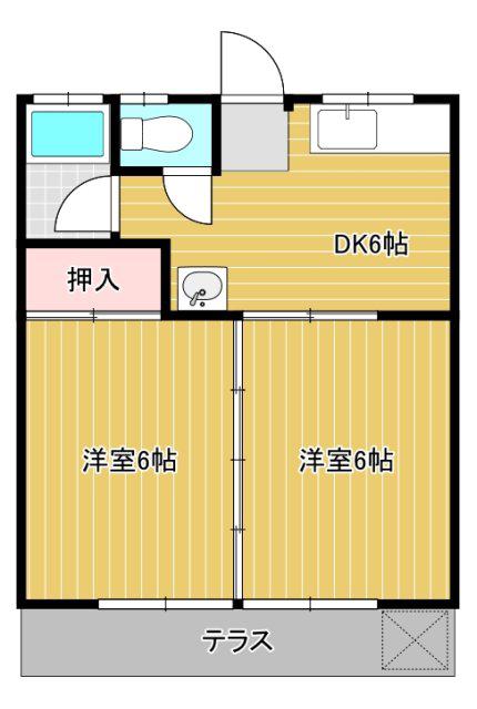 泉ヶ丘ハイツB(2DK/1階)の間取り写真