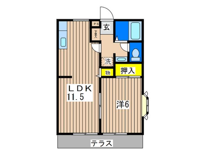 ヴォーンB(1LDK/1階)の間取り写真