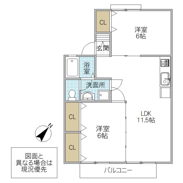 サンセジュール(3K/2階)の間取り写真