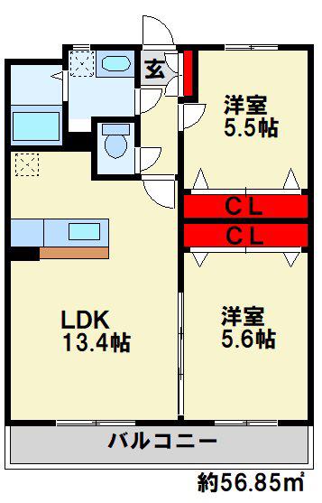 ユーミーシャルマン(2LDK/3階)の間取り写真