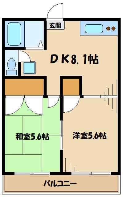 グランデュールフクダ(2DK/2階)の間取り写真