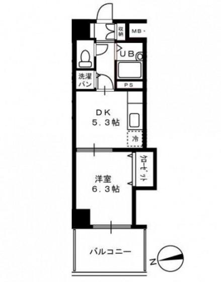 三上ビル(1DK/5階)の間取り写真