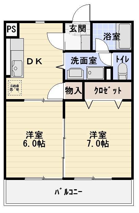 フォンテーヌS(2DK/2階)の間取り写真