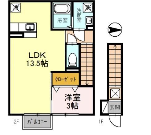 ル・ラルゴ(1LDK/2階)の間取り写真