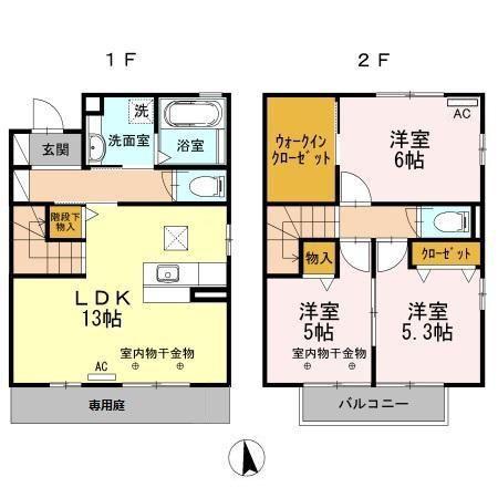 ジュネス・ドエル II(3LDK/2階)の間取り写真